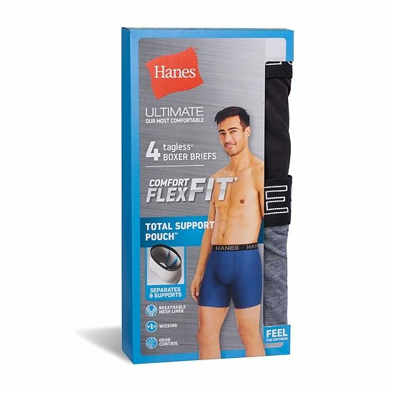 Men's Hanes® 4-pack Ultimate Comfort Flex Fit Total Support Pouch™ Boxer Briefs Black Gray 2 Men's Hanes® 4-pack Ultimate Comfort Flex Fit Total Support Pouch™ Boxer Briefs Black Gray - Image 2
