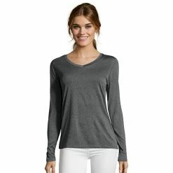 Women's Hanes® Cool Dri Long-Sleeve Performance V-Neck Tee Granite Heather -Hanes Shop unnamed file 1130