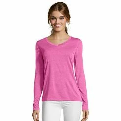 Women's Hanes® Cool Dri Long-Sleeve Performance V-Neck Tee Granite Heather -Hanes Shop unnamed file 1132