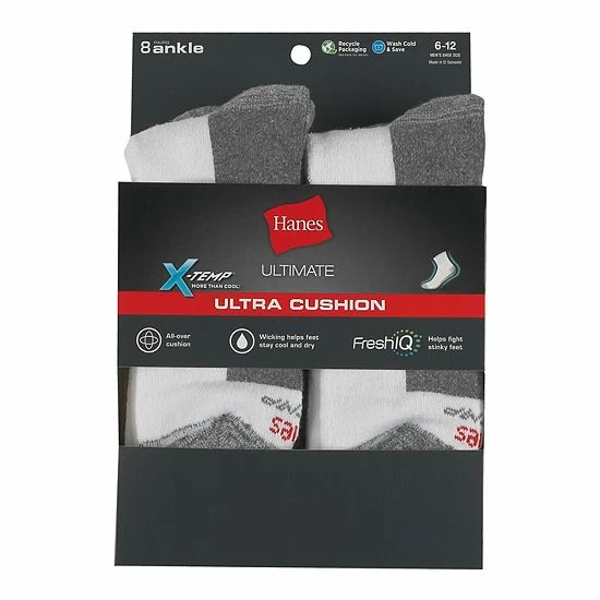 Men's Hanes Ultimate® 8-Pack X-Temp Ultra Cushion Ankle Socks White Men's Hanes Ultimate® 8-Pack X-Temp Ultra Cushion Ankle Socks White -Hanes Shop unnamed file 120