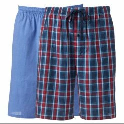 Men's Hanes® Classics 2-pack Plaid Woven Jams Sleep Shorts Gray Red