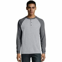 Men's Hanes® Beefy Heavyweight Colorblock Raglan Henley Oxford Gray Slate