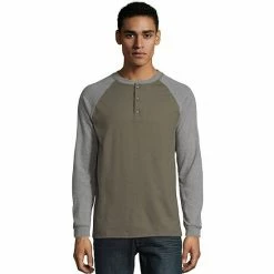 Men's Hanes® Beefy Heavyweight Colorblock Raglan Henley Oxford Gray Slate -Hanes Shop unnamed file 1684