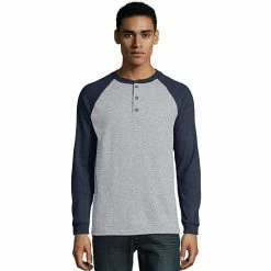 Men's Hanes® Beefy Heavyweight Colorblock Raglan Henley Oxford Gray Slate -Hanes Shop unnamed file 1685