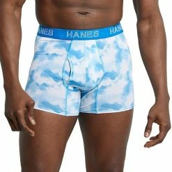 Men's Hanes UltimateĀ® Comfort Flex FitĀ® Cotton Modal Stretch Trunk Briefs Blue Pattern