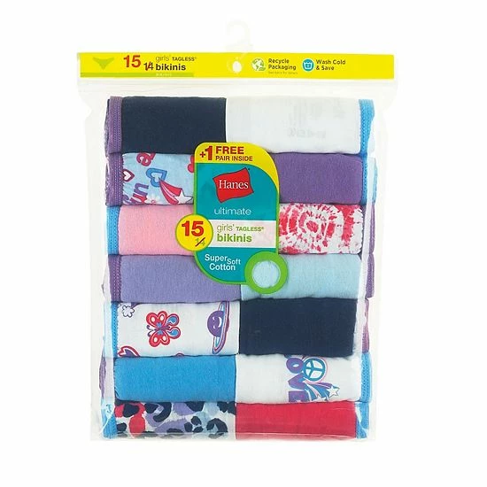 Girls Hanes Ultimate® Cotton Bikini Panties 14+1 Bonus Pack Multi Color Girls Hanes Ultimate® Cotton Bikini Panties 14+1 Bonus Pack Multi Color -Hanes Shop unnamed file 1955