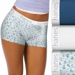 Women's Hanes Ultimate® Classic 3-pack Boyfriend Boxer Brief Panty Set 45UCBB Berry Blue Dot Pr