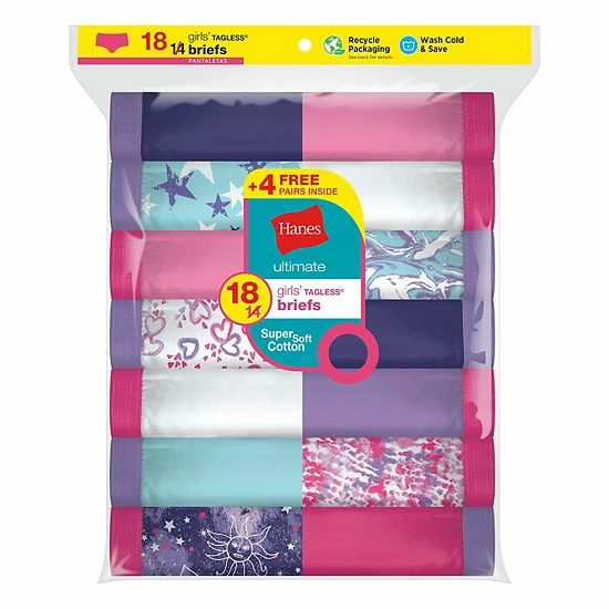 Girls Hanes Ultimate® Cotton Brief Panties 14+4 Bonus Pack Girls Hanes Ultimate® Cotton Brief Panties 14+4 Bonus Pack -Hanes Shop unnamed file 232