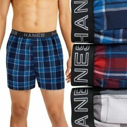 Men's Hanes Ultimate® ComfortFlex Fit 3-pack Stretch Woven Boxers Blue Plaid