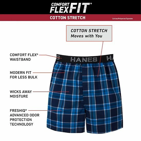 Men's Hanes Ultimate® ComfortFlex Fit 3-pack Stretch Woven Boxers Blue Plaid Men's Hanes Ultimate® ComfortFlex Fit 3-pack Stretch Woven Boxers Blue Plaid -Hanes Shop unnamed file 358