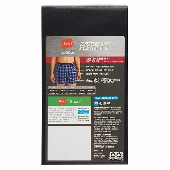 Men's Hanes Ultimate® ComfortFlex Fit 3-pack Stretch Woven Boxers Blue Plaid Men's Hanes Ultimate® ComfortFlex Fit 3-pack Stretch Woven Boxers Blue Plaid -Hanes Shop unnamed file 360