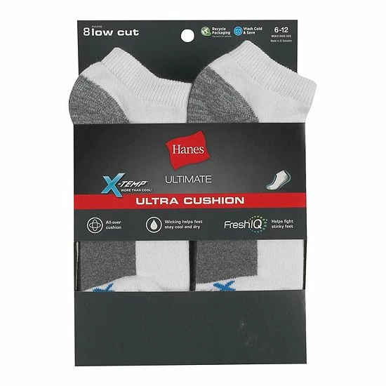 Men's Hanes Ultimate® 8-pack X-Temp Ultra Cushion Low-Cut Socks Grey Marl 3 Men's Hanes Ultimate® 8-pack X-Temp Ultra Cushion Low-Cut Socks Grey Marl - Image 3