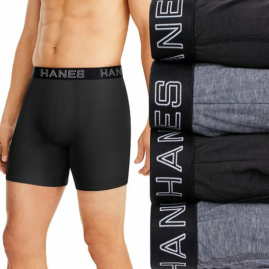 Men's Hanes® 4-pack Ultimate Comfort Flex Fit Total Support Pouch™ Boxer Briefs Black Gray 7 Men's Hanes® 4-pack Ultimate Comfort Flex Fit Total Support Pouch™ Boxer Briefs Black Gray - Image 7