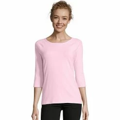 Women's Hanes® Three-Quarter Sleeve Raglan Tee Paleo Pink -Hanes Shop unnamed file 873